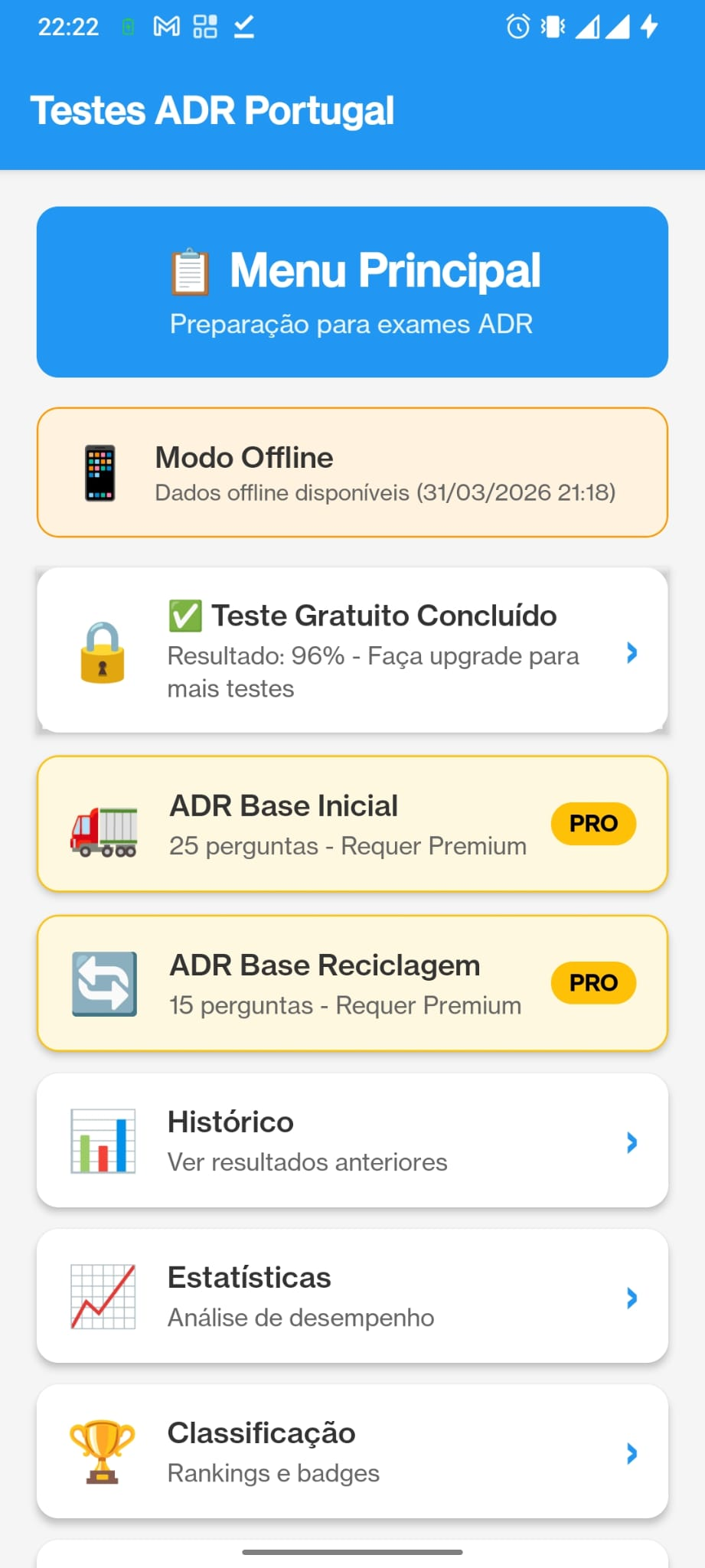 Menu offline da app em Android