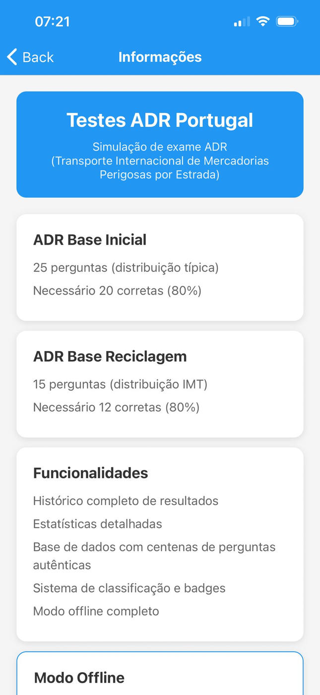 Simulador cronometrado no iPhone com regras dos exames